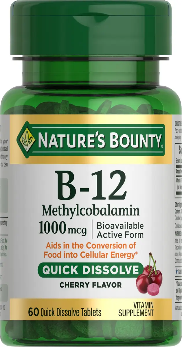 Nature's Bounty Vitamin B12 Microlozenge 1000mcg Cherry | Supports Heart Health & Energy Metabolism (60 Count) - main product image