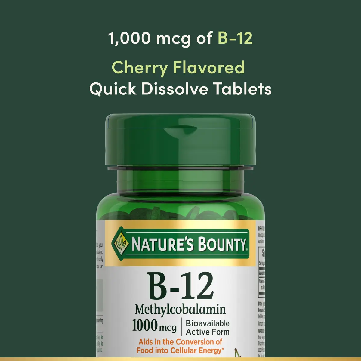 Nature's Bounty Vitamin B12 Microlozenge 1000mcg Cherry | Supports Heart Health & Energy Metabolism (60 Count) - view 3