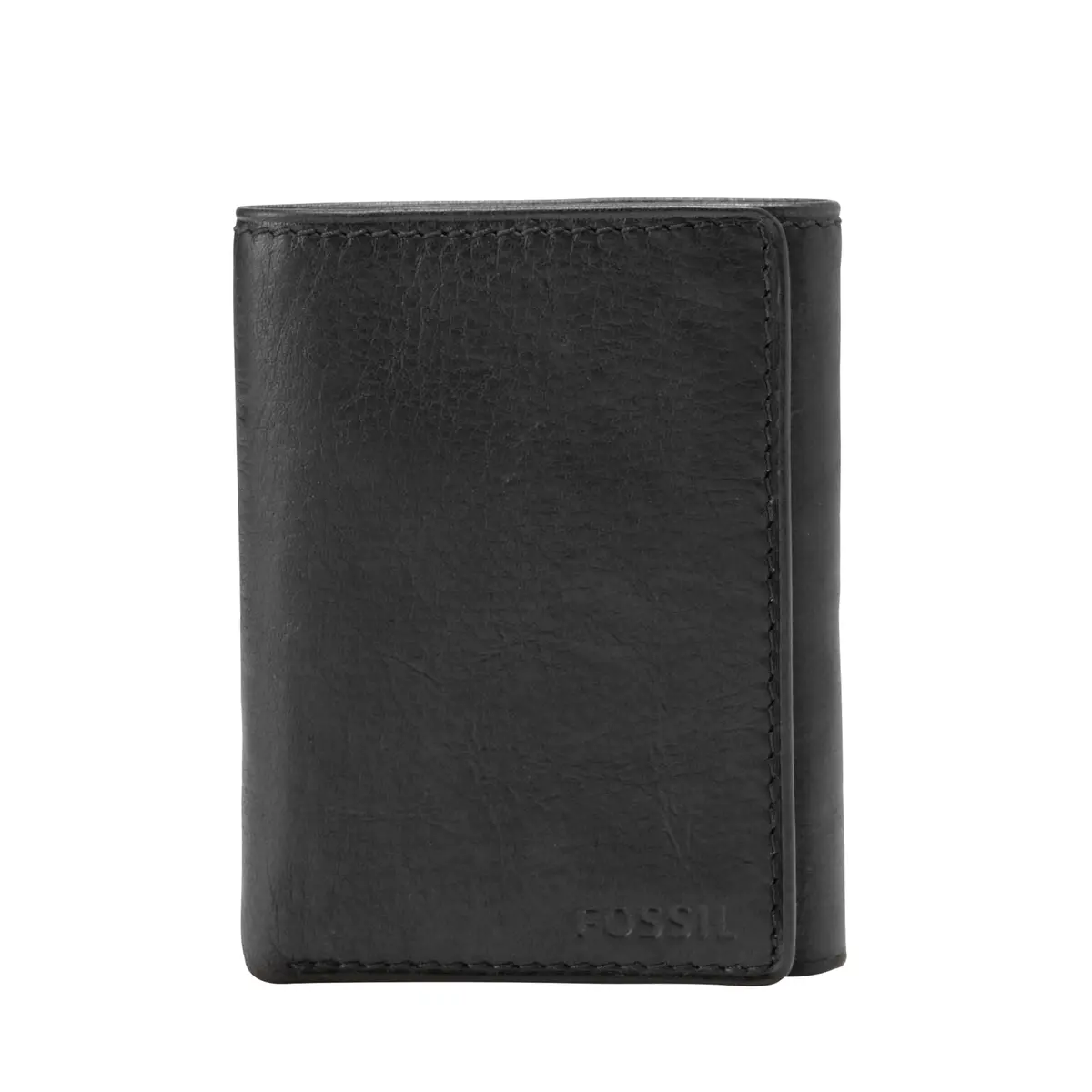 Fossil Men's Ingram Leather Trifold Wallet with ID Window | Classic Black Leather Slim Design - main product image