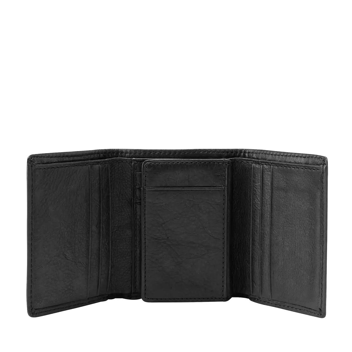 Fossil Men's Ingram Leather Trifold Wallet with ID Window | Classic Black Leather Slim Design - view 2