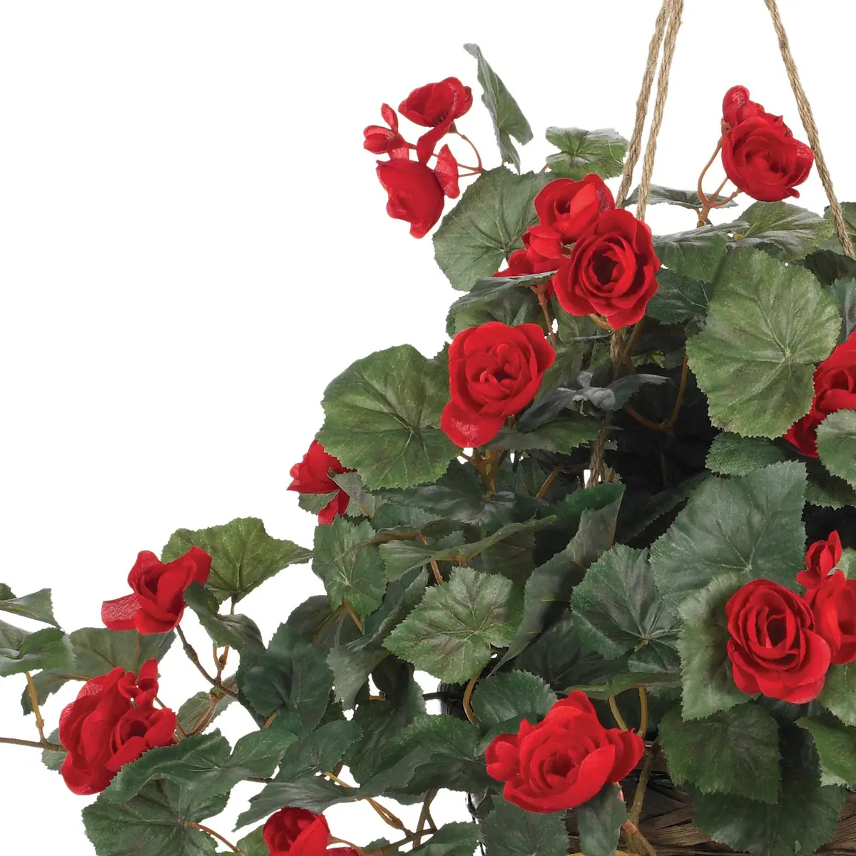 Nearly Natural Begonia Hanging Basket 24 In. H (61 cm) | Realistic Style Artificial Plant with Red Blooms - view 2