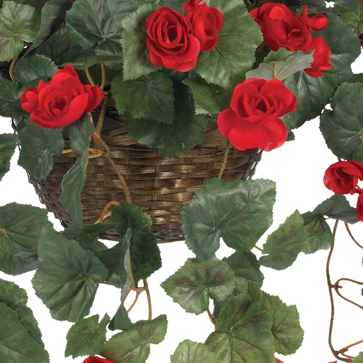 Nearly Natural Begonia Hanging Basket 24 In. H (61 cm) | Realistic Style Artificial Plant with Red Blooms - view 3