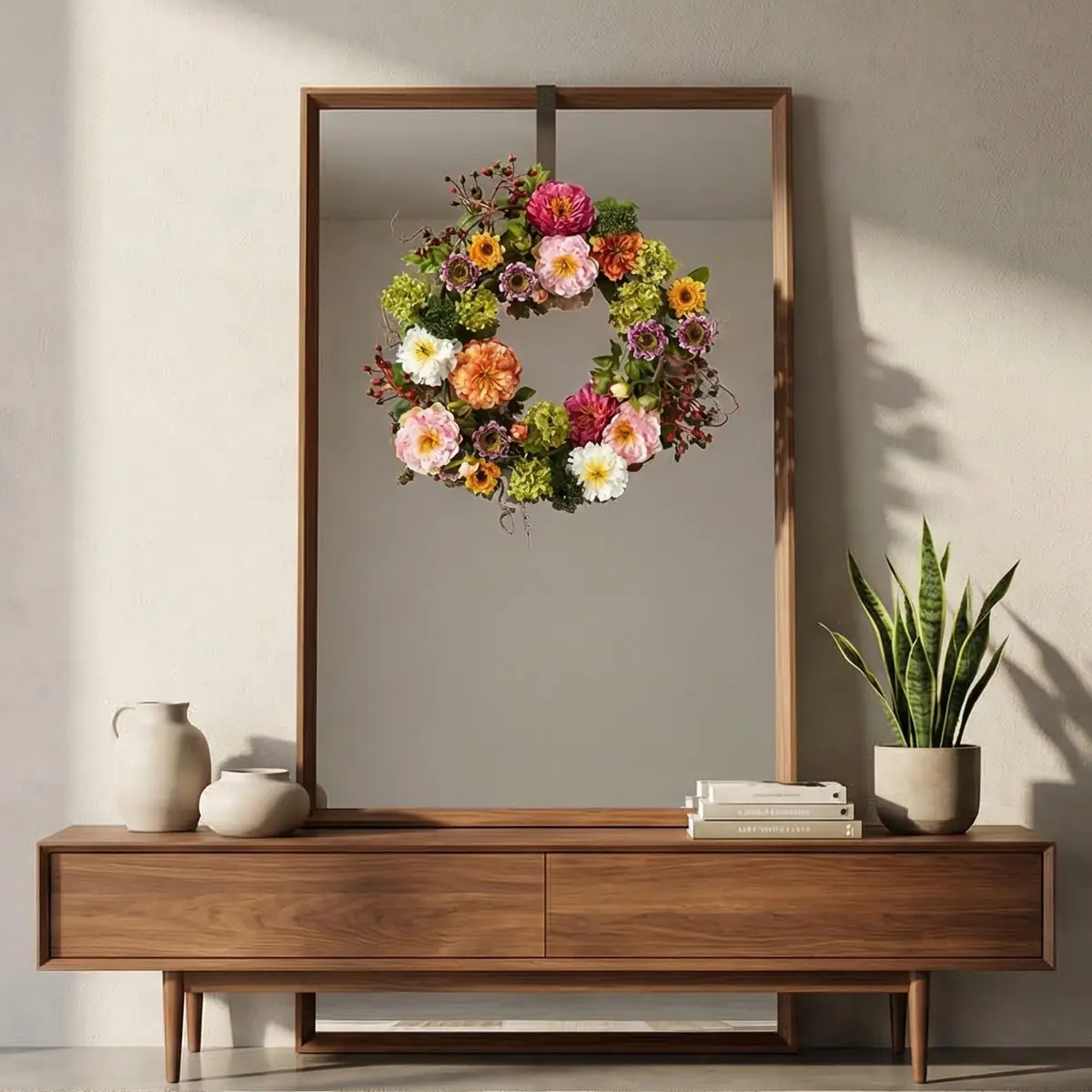 Nearly Natural 24 in Artificial Peony Wreath for Front Door Decor | Spring & Year-Round Elegance - view 5