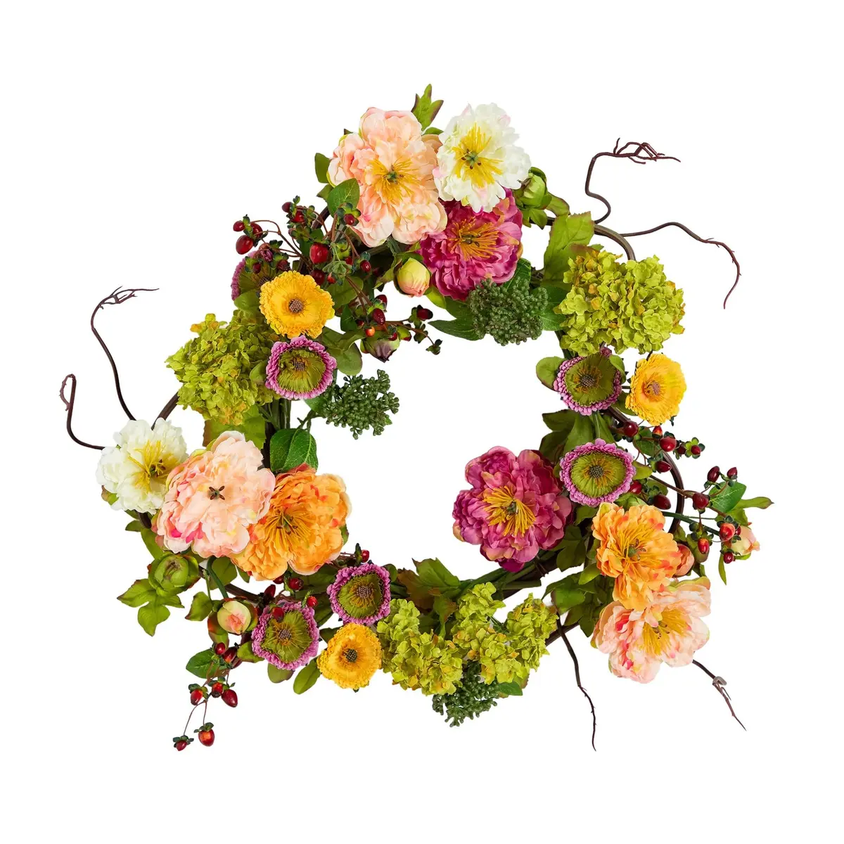 Nearly Natural 24 in Artificial Peony Wreath for Front Door Decor | Spring & Year-Round Elegance - main product image