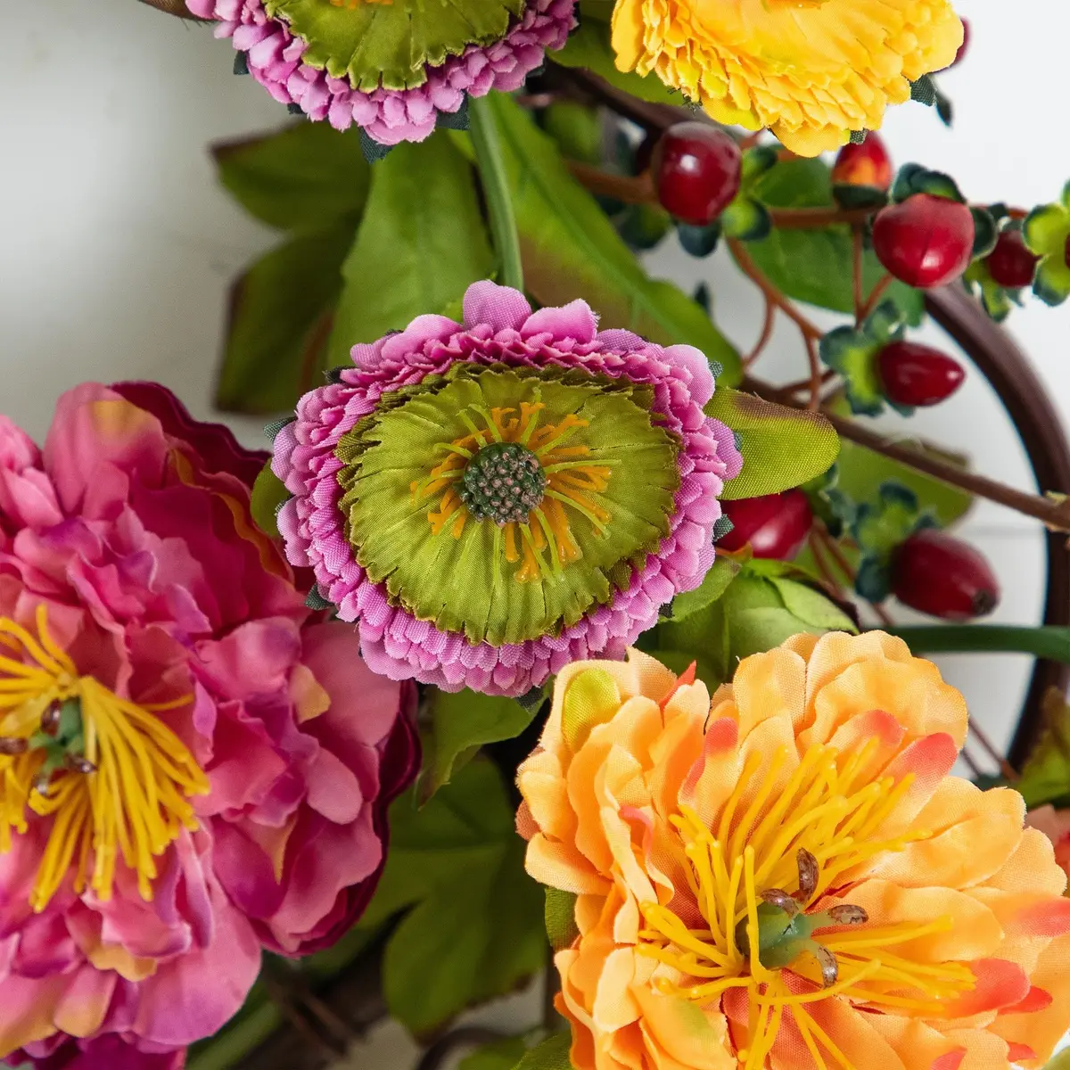 Nearly Natural 24 in Artificial Peony Wreath for Front Door Decor | Spring & Year-Round Elegance - view 7