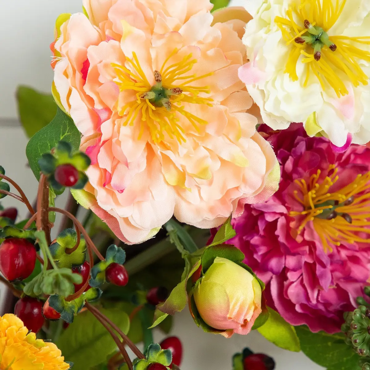 Nearly Natural 24 in Artificial Peony Wreath for Front Door Decor | Spring & Year-Round Elegance - view 8