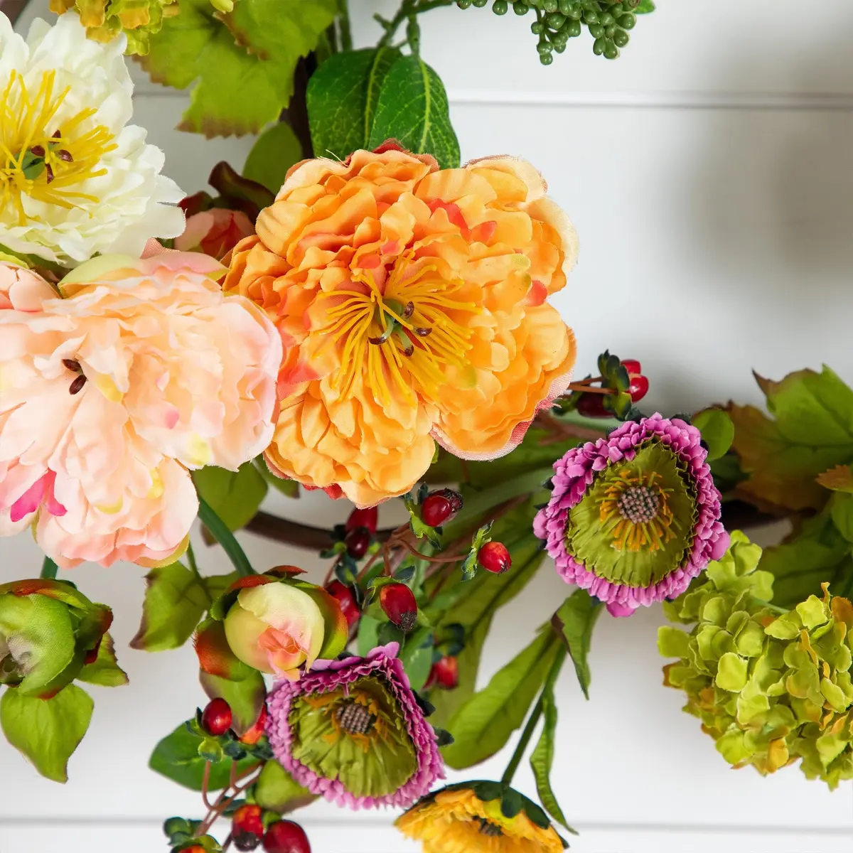 Nearly Natural 24 in Artificial Peony Wreath for Front Door Decor | Spring & Year-Round Elegance - view 9