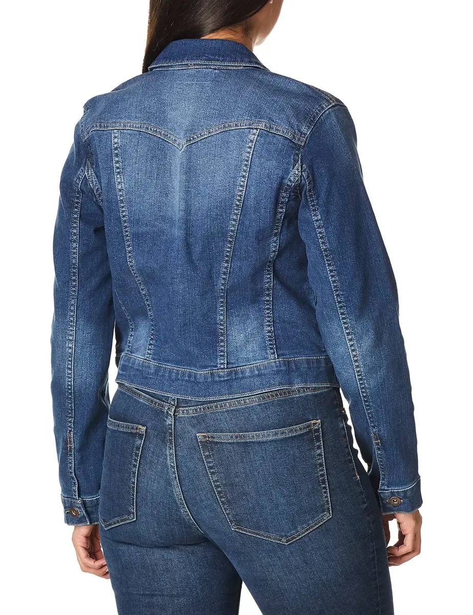 Jessica Simpson Women's Pixie Classic Feminine Fit Crop Jean Jacket (60196950-SV9) | Faded denim, long sleeves, Western yoke - view 3