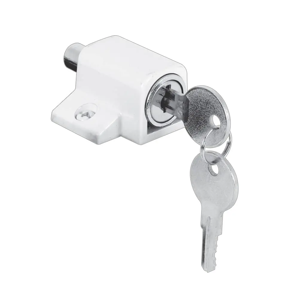 Prime-Line U 9862 White Lock | Heavy Duty Sliding Door Lock with Push-In Security - main product image