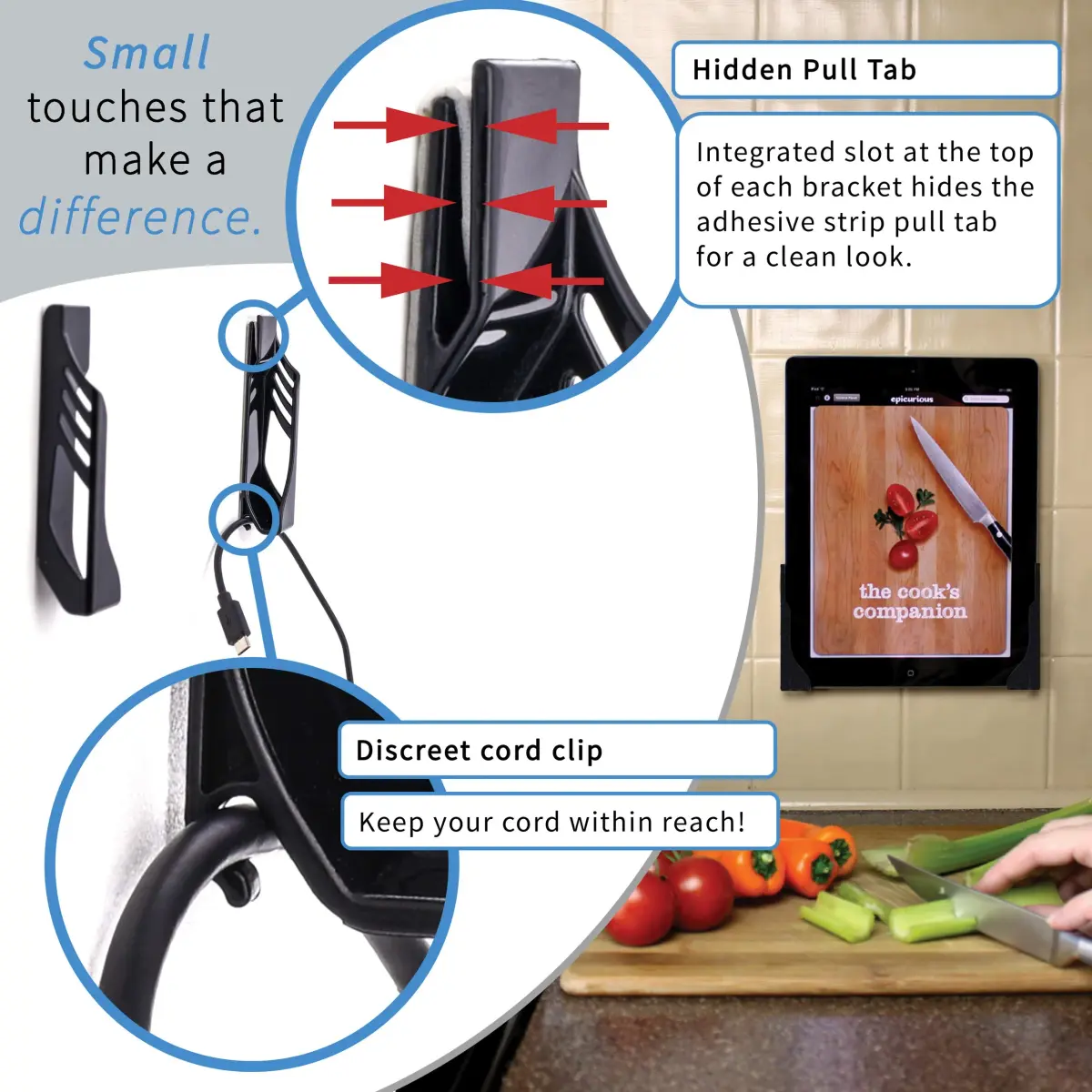 Dockem Koala Universal Tablet Wall Mount Black | Damage-Free Adhesive Setup - view 2