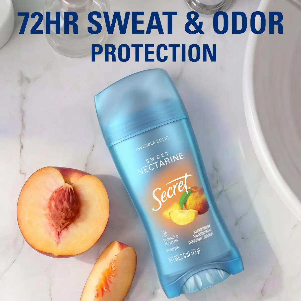 Secret Fresh Invisible Solid Antiperspirant Deodorant for Women, Sweet Nectarine Scent, 75g (2.6 oz) | 72-Hour Breathable Odor Protection - view 3