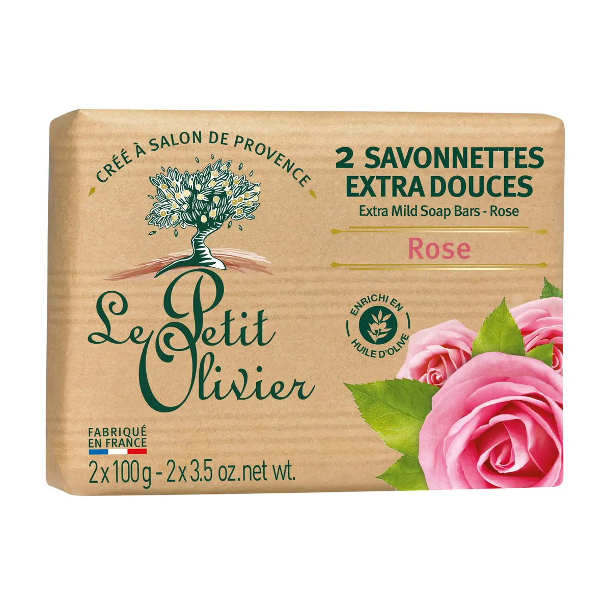 Le Petit Olivier Extra Mild Rose Soap Bars 2 x 3.5 oz | Enriched with Olive Oil & Natural Extracts - main product image