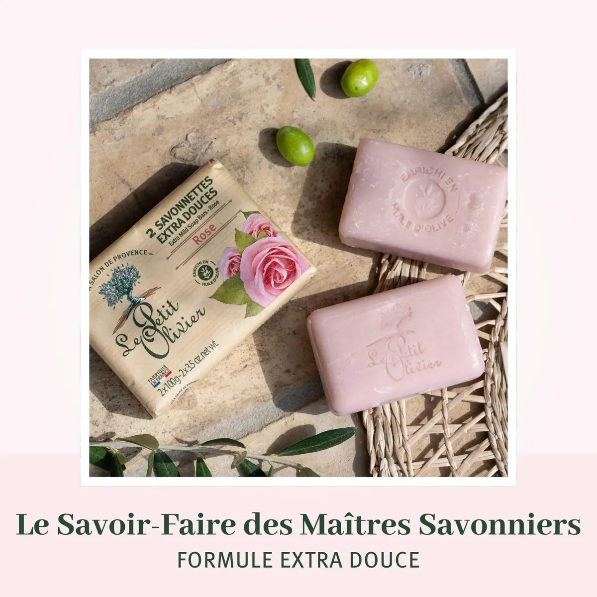 Le Petit Olivier Extra Mild Rose Soap Bars 2 x 3.5 oz | Enriched with Olive Oil & Natural Extracts - view 3