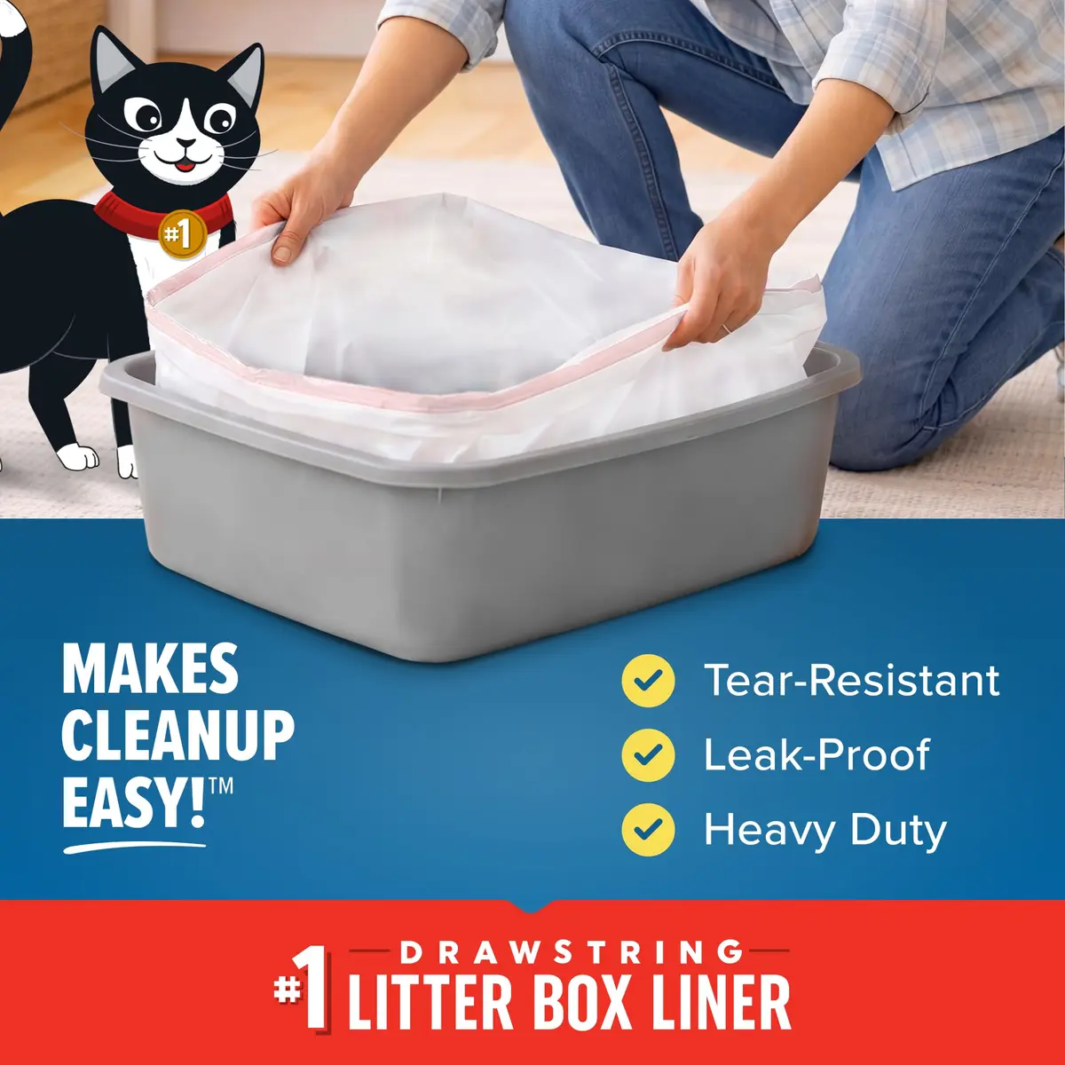 Jonny Cat Heavy Duty Jumbo Litter Box Liners 5 Count (36in x 18in) | Tear & Leak Resistant Drawstring Bags - view 3