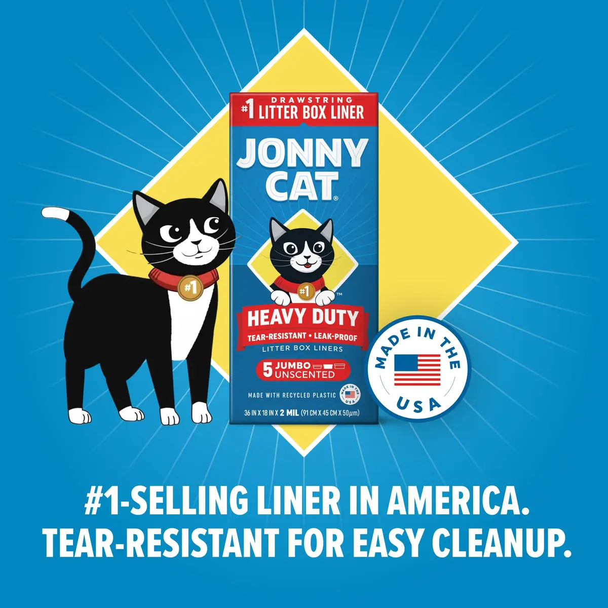 Jonny Cat Heavy Duty Jumbo Litter Box Liners 5 Count (36in x 18in) | Tear & Leak Resistant Drawstring Bags - view 4