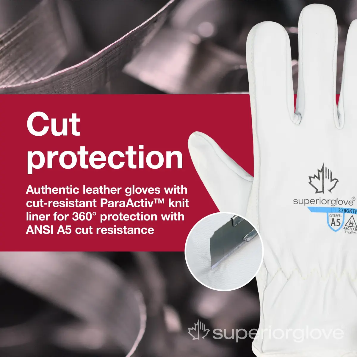 Superior Glove Endura Pro Cut Resistant Leather Safety Work Gloves for Men & Women with Heat and Arc Flash Protection – Large - view 2