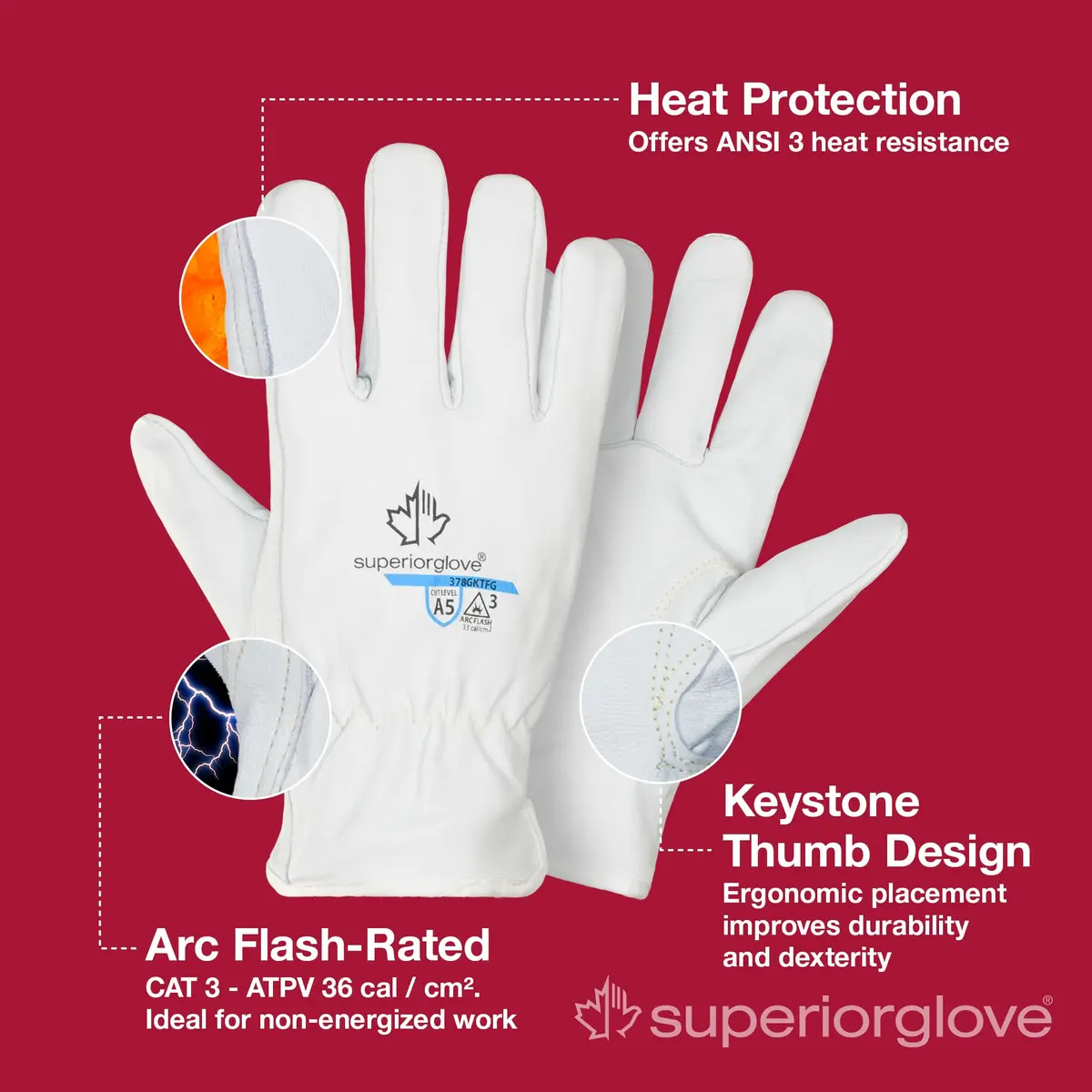 Superior Glove Endura Pro Cut Resistant Leather Safety Work Gloves for Men & Women with Heat and Arc Flash Protection – Large - view 3