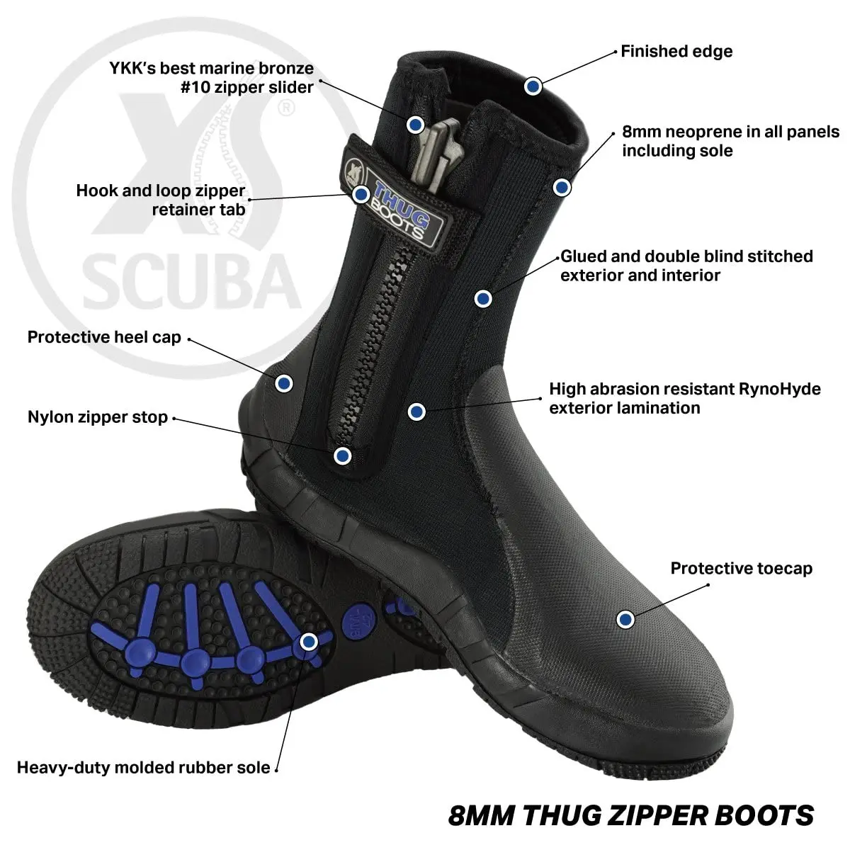 XS Scuba 8 mm Thug Boots Size 10 | Heavy Neoprene Diving Boots for Water Sports - view 8