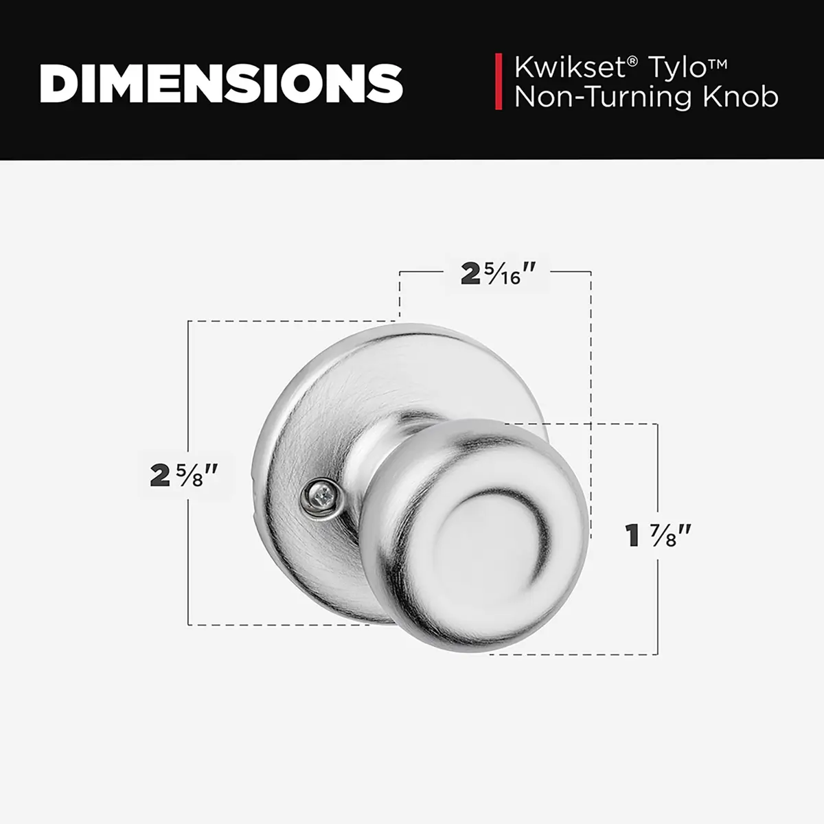 Kwikset Tylo Dummy Door Knob Satin Chrome | Classic Non-Turning Interior Handle - view 6