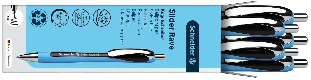 Schneider Slider Rave XB Ballpoint Pen, 1.4mm Extra Broad, Light Blue Barrel, Black Ink, Box of 5 Pens | Smooth Viscoglide Ink - view 6