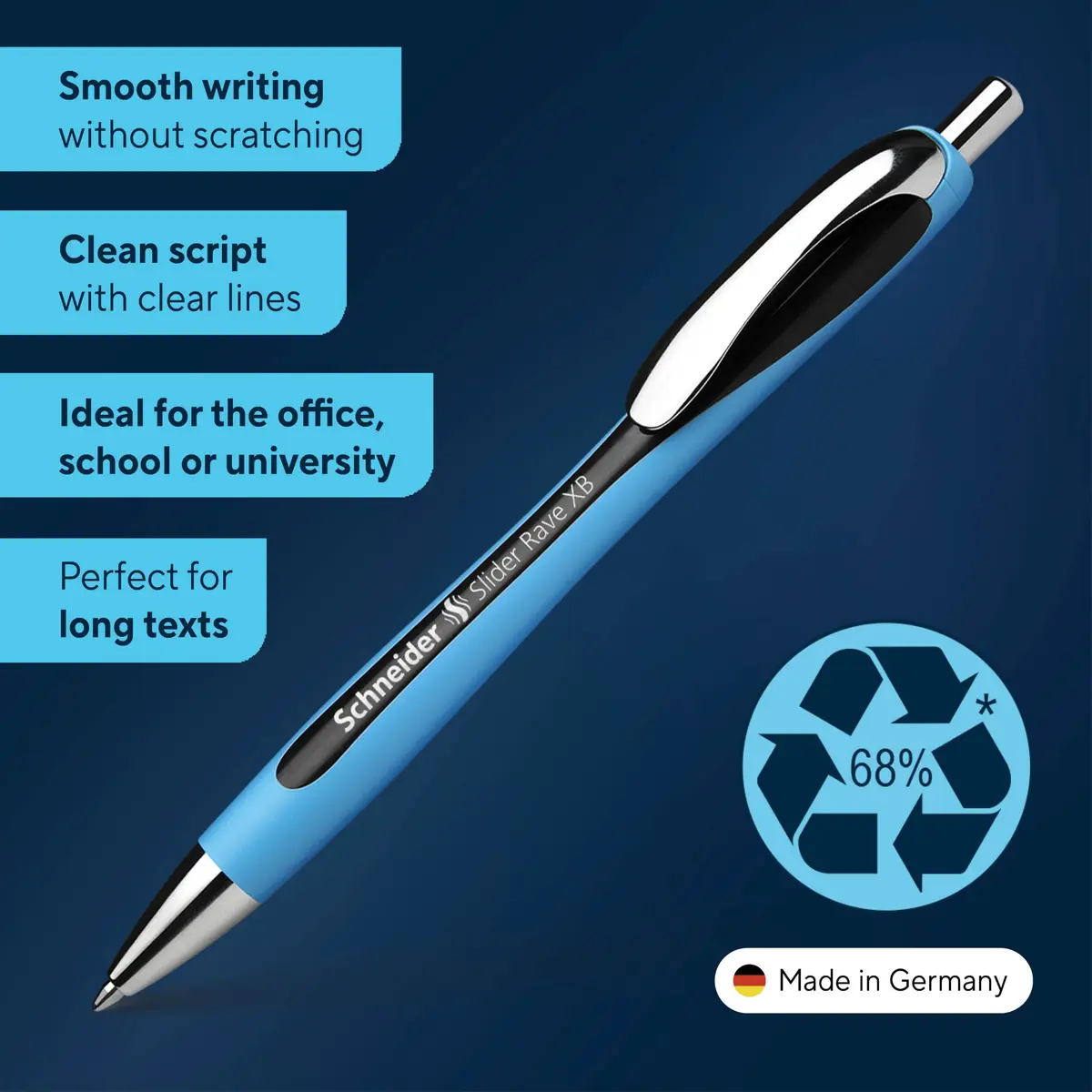 Schneider Slider Rave XB Ballpoint Pen, 1.4mm Extra Broad, Light Blue Barrel, Black Ink, Box of 5 Pens | Smooth Viscoglide Ink - view 2
