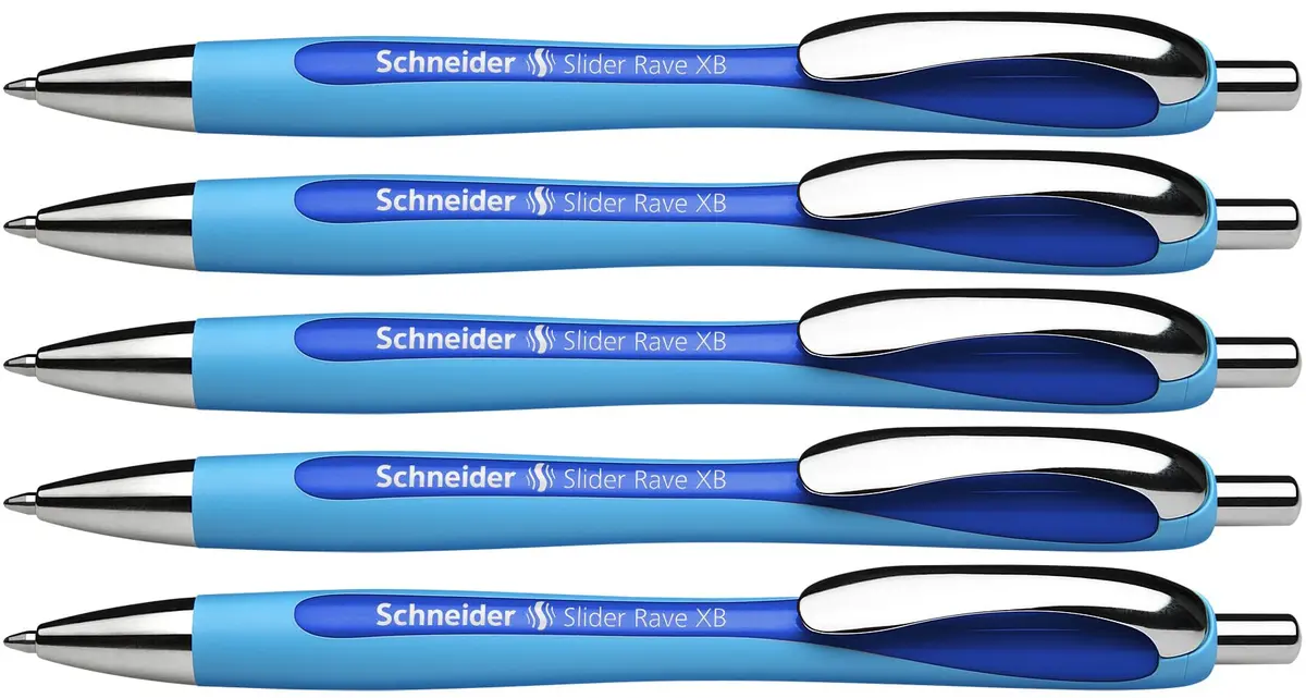 Schneider Slider Rave XB Ballpoint Pens, 1.4mm Extra Broad, Blue Ink, 5-Pack | Smooth Writing Instrument for Office & Students - main product image