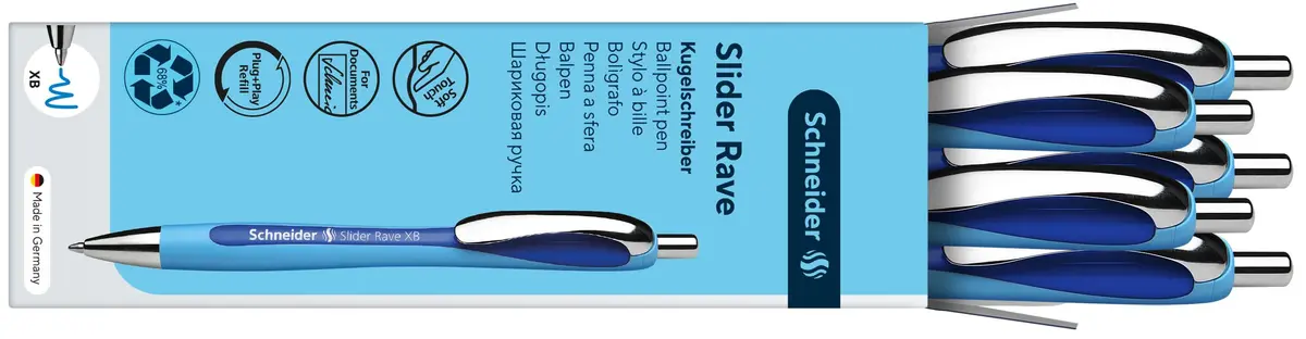 Schneider Slider Rave XB Ballpoint Pens, 1.4mm Extra Broad, Blue Ink, 5-Pack | Smooth Writing Instrument for Office & Students - view 6