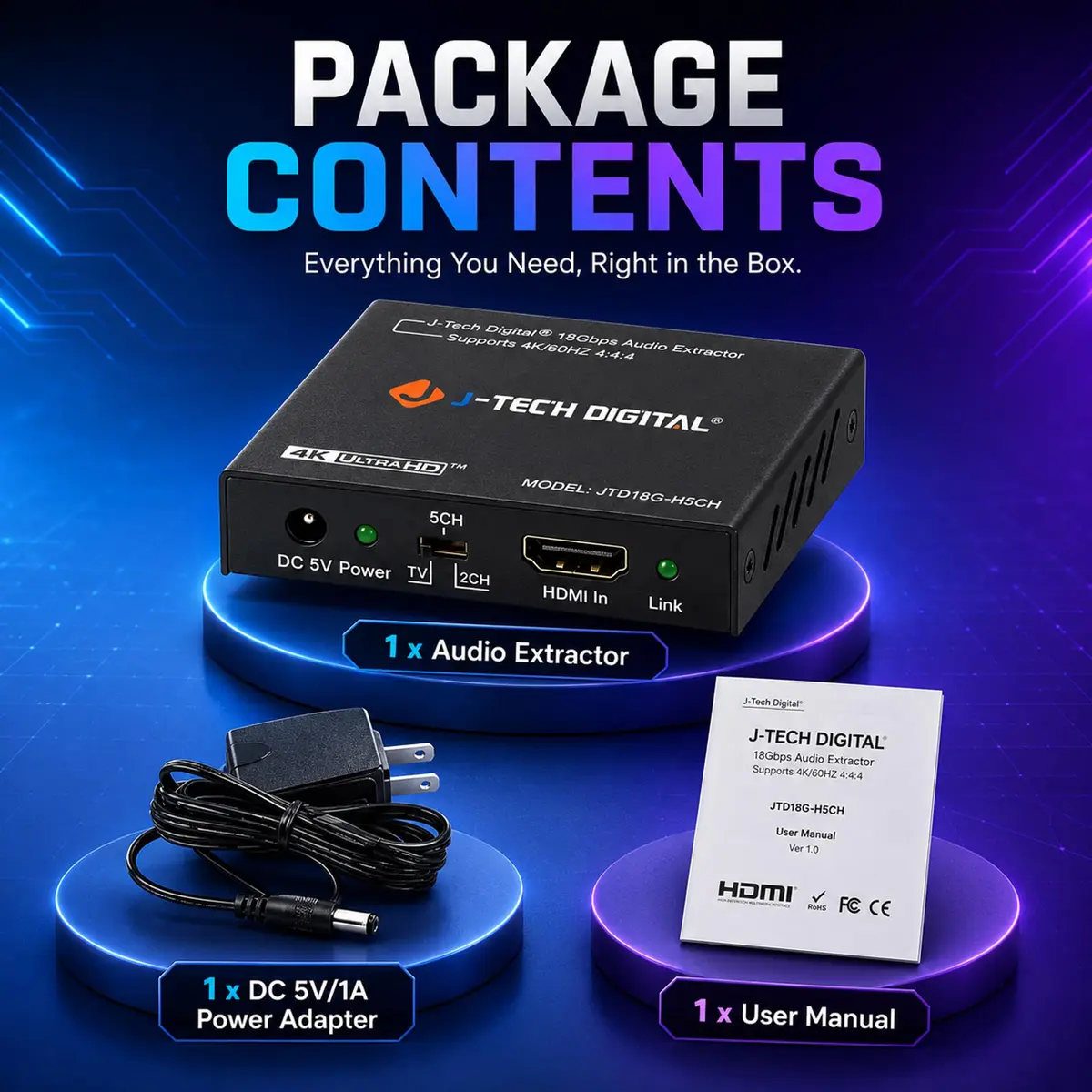 J-Tech Digital 4K@30Hz HDMI to HDMI + Audio Extractor Converter | Supports 4K, 12bit Deep Color, 3D Video, SPDIF & RCA Stereo Output - view 4