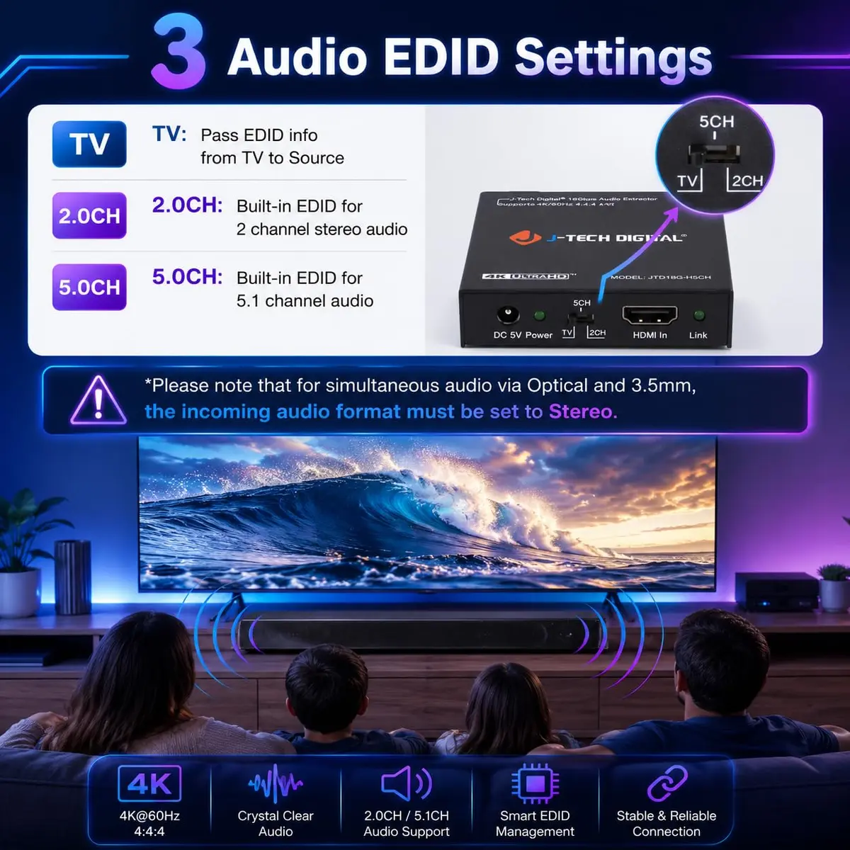 J-Tech Digital 4K@30Hz HDMI to HDMI + Audio Extractor Converter | Supports 4K, 12bit Deep Color, 3D Video, SPDIF & RCA Stereo Output - view 8
