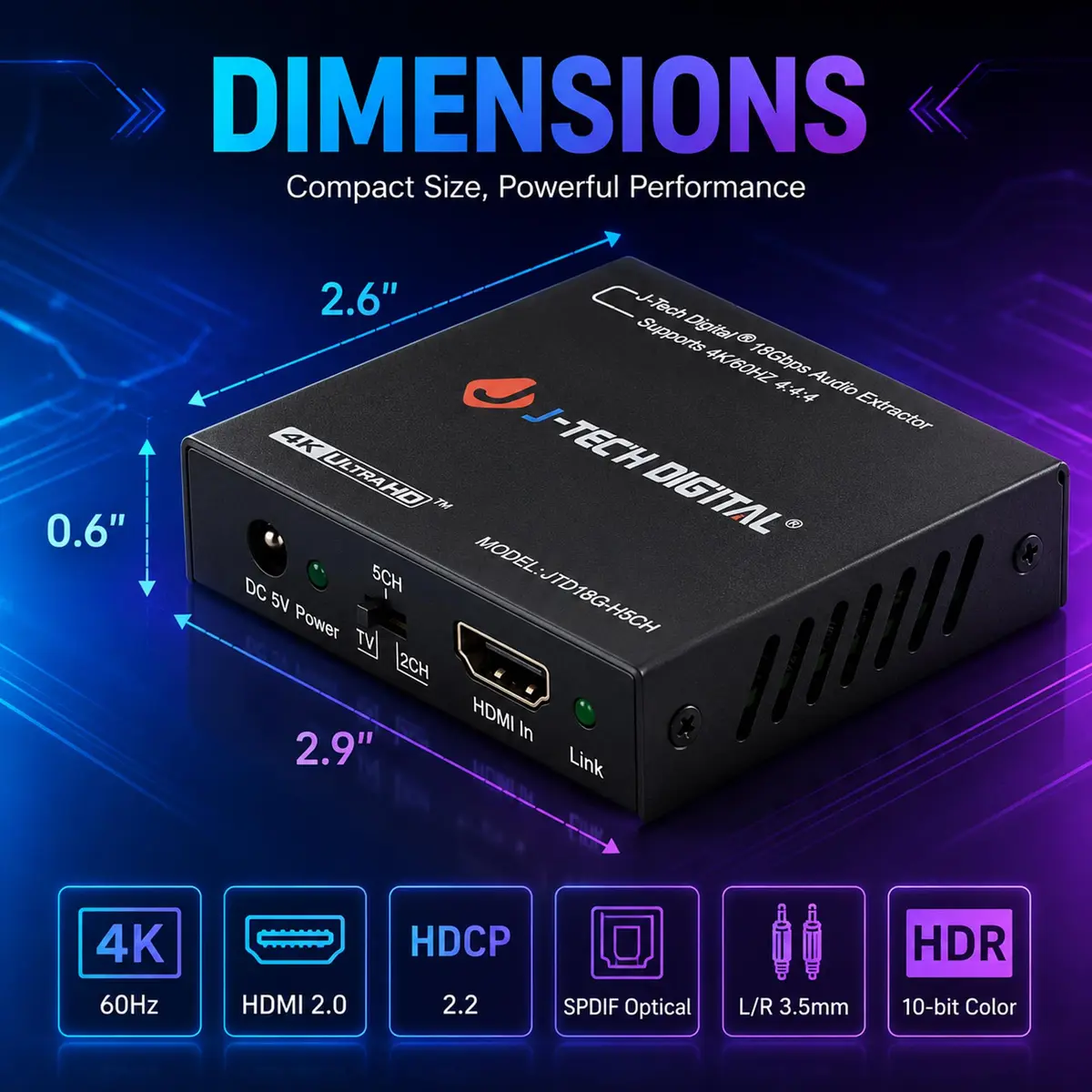 J-Tech Digital 4K@30Hz HDMI to HDMI + Audio Extractor Converter | Supports 4K, 12bit Deep Color, 3D Video, SPDIF & RCA Stereo Output - view 3