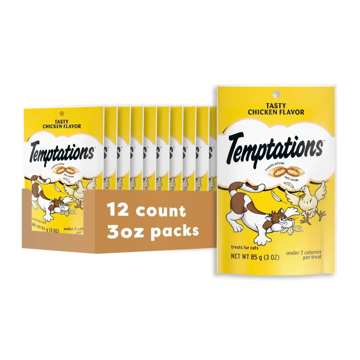 Temptations Classic Crunchy and Soft Cat Treats, Tasty Chicken Flavor, 36 oz (1.02 kg) | 12-Pack for Adult Cats - main product image