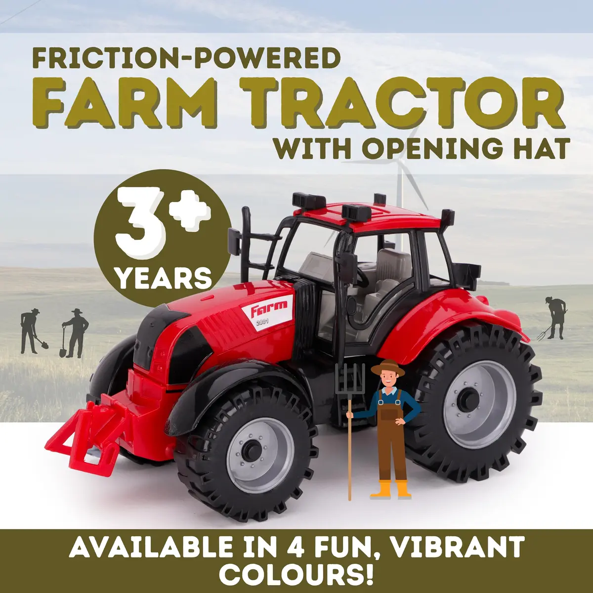 Toyland Friction Powered Farm Tractor with Opening Bonnet | Red, Blue, Pink & Green (23.4 x 16 x 12.7 cm) - view 2