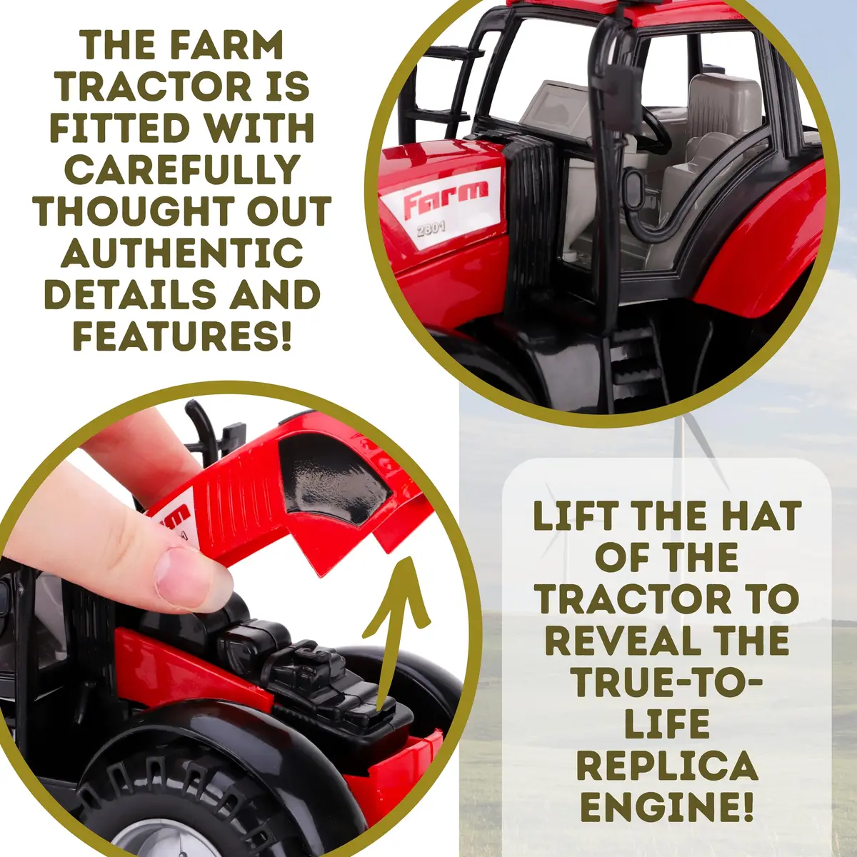 Toyland Friction Powered Farm Tractor with Opening Bonnet | Red, Blue, Pink & Green (23.4 x 16 x 12.7 cm) - view 4