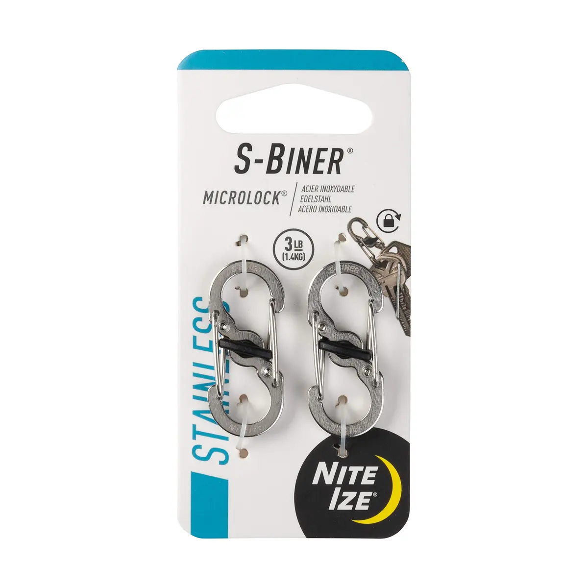Nite Ize S-Biner MicroLock Locking Key Holder, Stainless-Steel 2-Pack | Secure & Versatile - main product image
