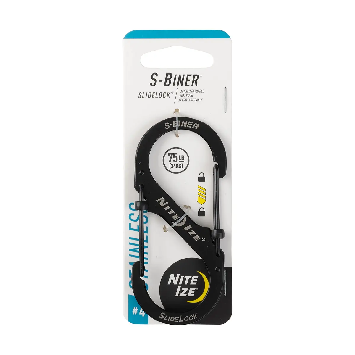 Nite Ize S-Biner Slide Lock Carabiner #4 - 75lb Capacity, Black | Secure Dual Gate Locking - main product image