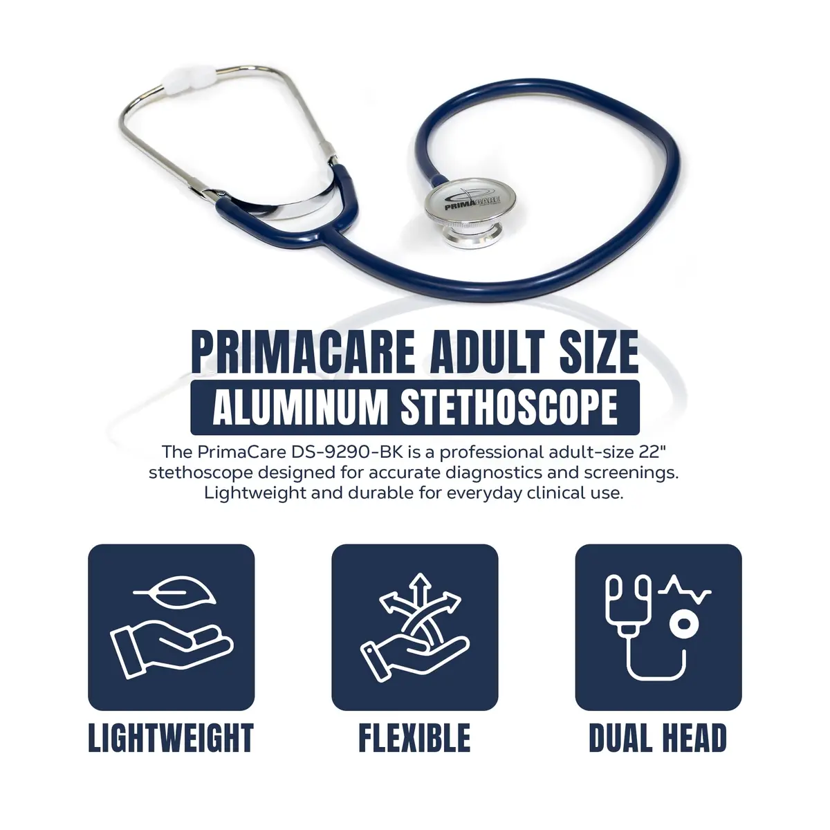 Primacare Adult Size 22 Inch Stethoscope Blue | Lightweight Aluminum Dual Head for Diagnostics - view 2