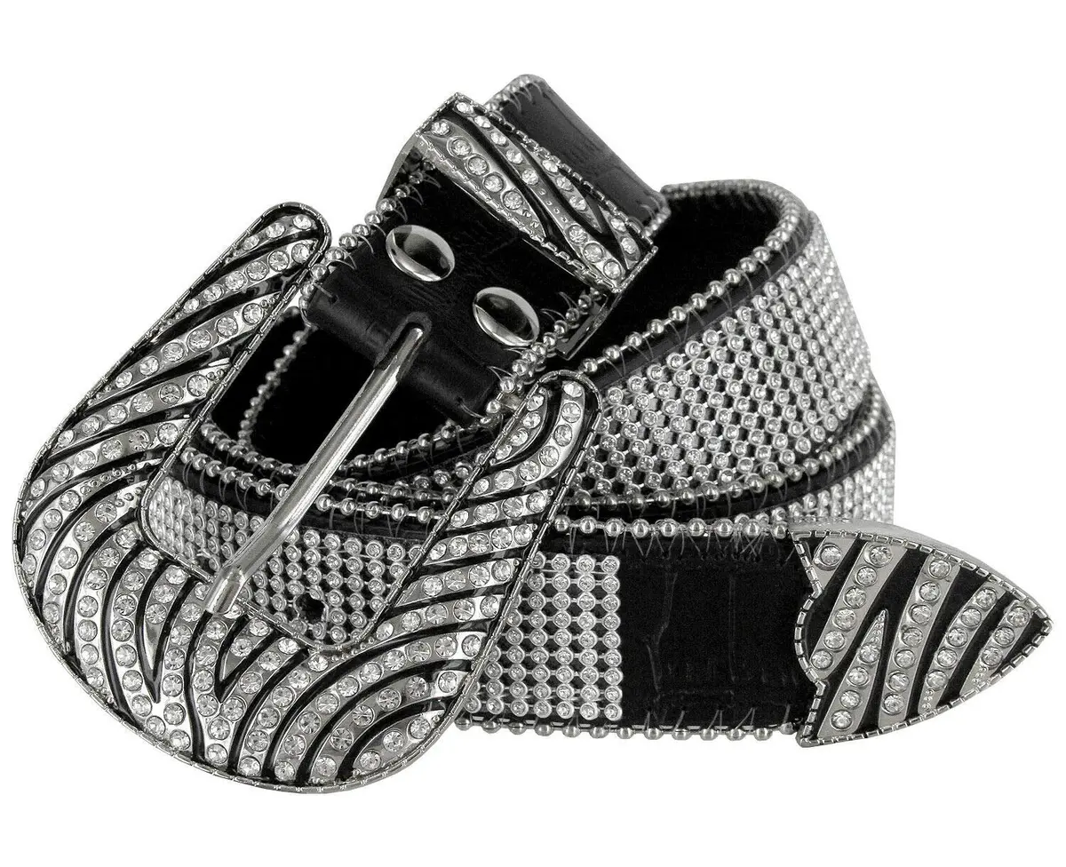 Belts.com Rhinestone Leather Western Belt 36" Black | Dazzling Mesh Design - main product image