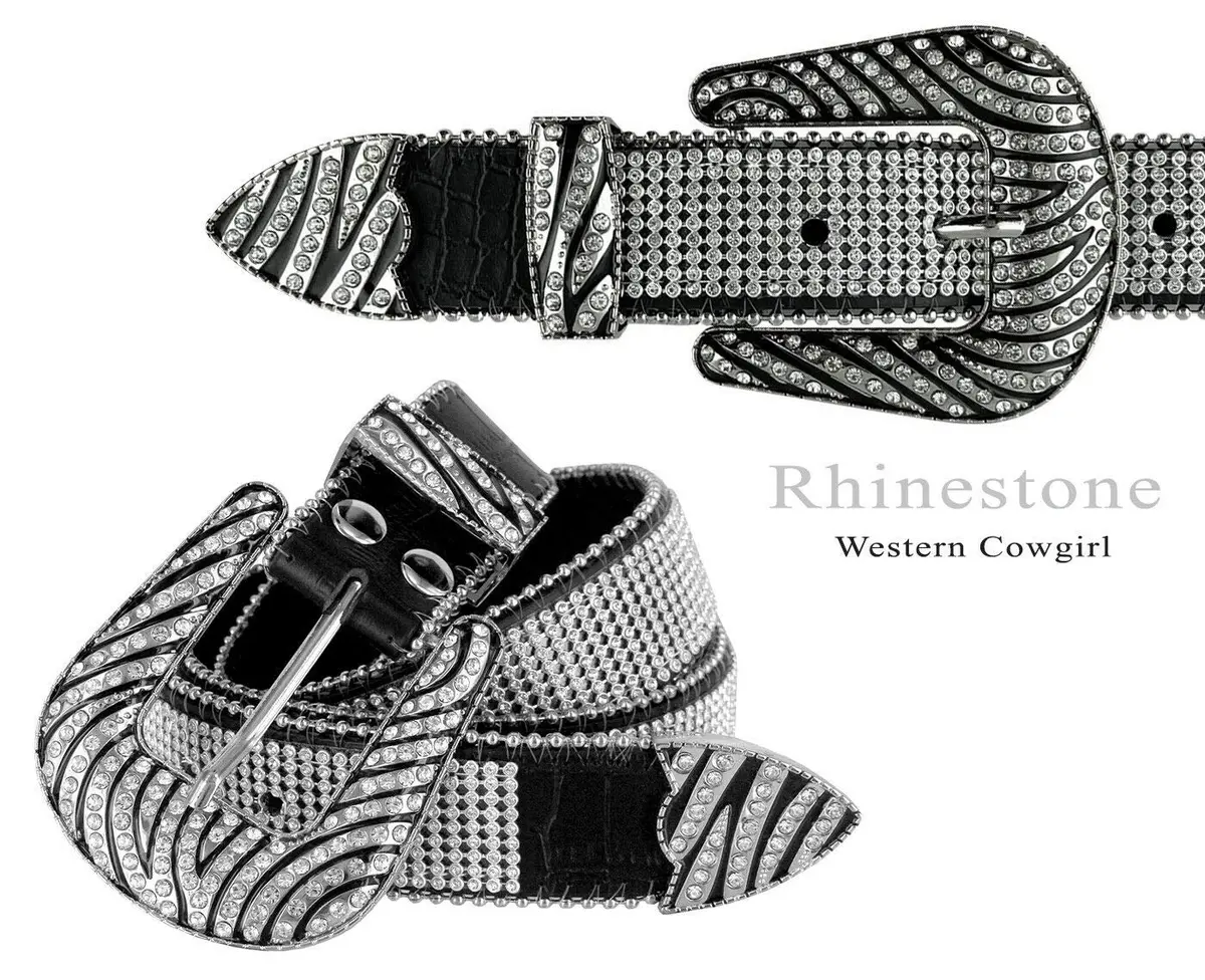 Belts.com Rhinestone Leather Western Belt 36" Black | Dazzling Mesh Design - view 5