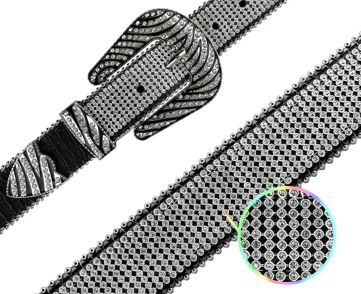 Belts.com Rhinestone Leather Western Belt 36" Black | Dazzling Mesh Design - view 2