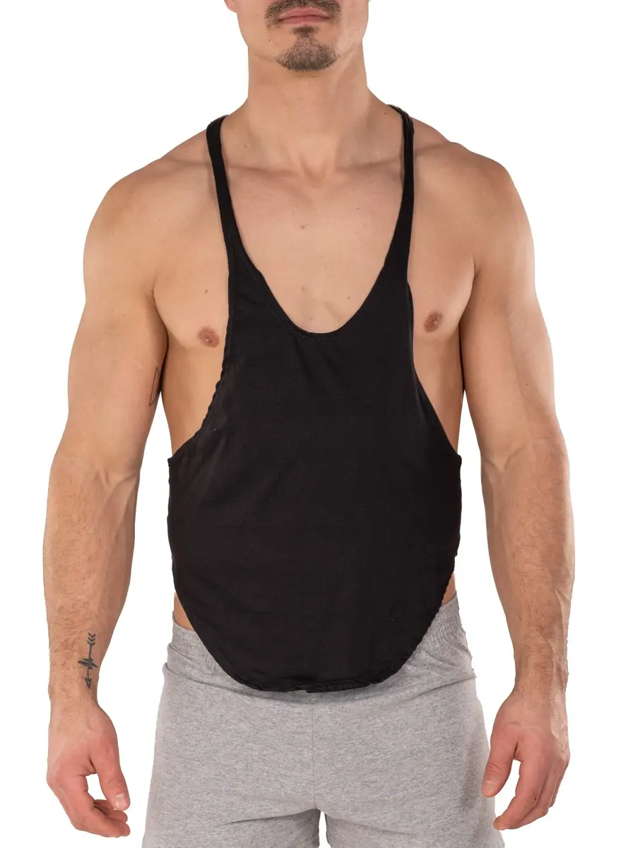 Gary Majdell Sport Mens Black Bodybuilding Gym String Posing Tank Top Small | Deep-Cut Neck & String Back - main product image