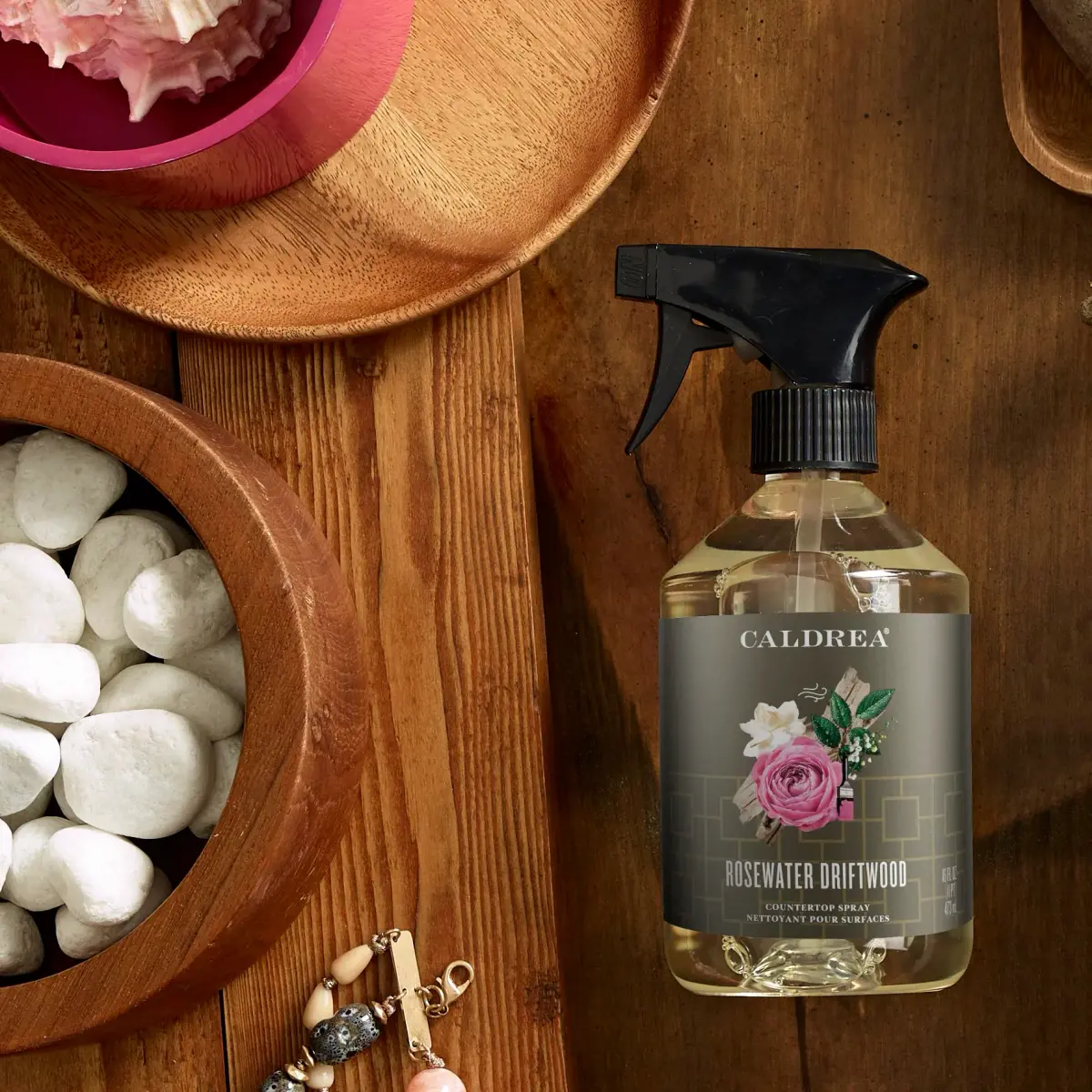 Caldrea Multi-surface CounterTop Spray Cleaner Rosewater Driftwood Scent 473ml (16 Fl Oz) | Vegetable Protein Extract Odor Remover - view 2