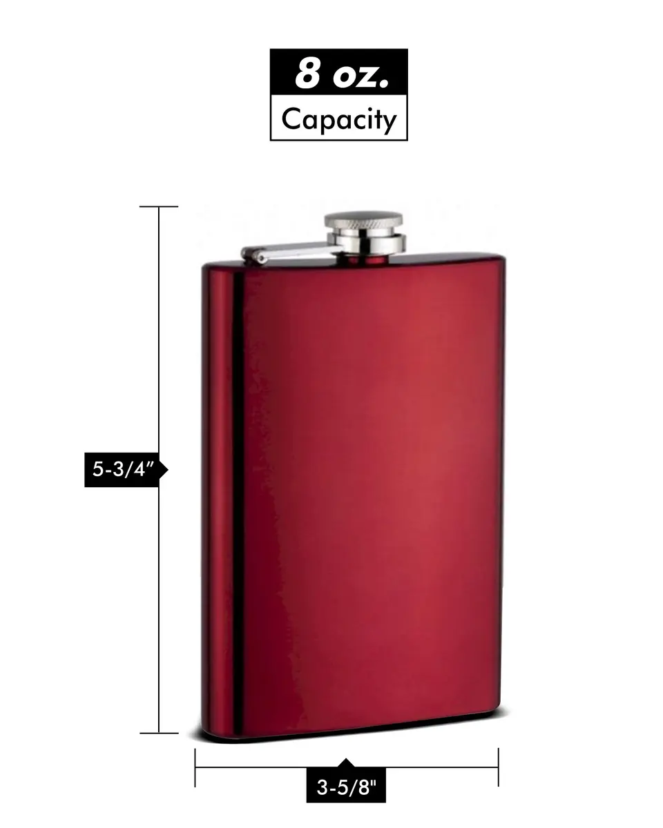 Top Shelf Flasks 8oz Hip Flask Red | Leak Proof Cap for Men & Groomsmen - view 2