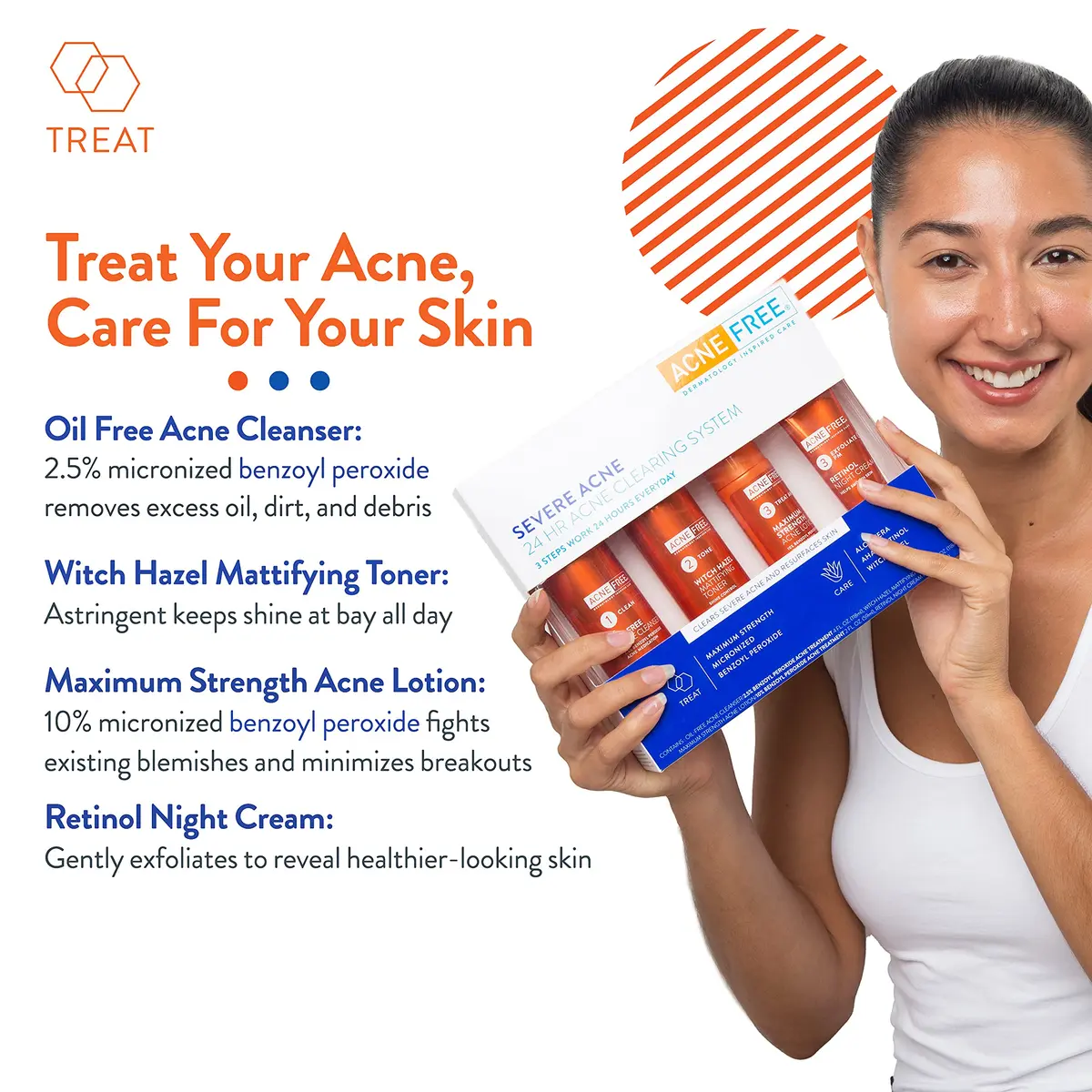 AcneFree Severe Acne 24 Hour Clearing System for stubborn acne | 4 Step Routine Kit with Benzoyl Peroxide & Retinol - view 2
