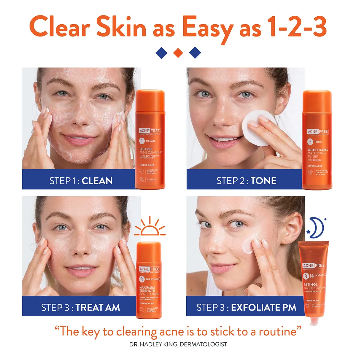 AcneFree Severe Acne 24 Hour Clearing System for stubborn acne | 4 Step Routine Kit with Benzoyl Peroxide & Retinol - view 4