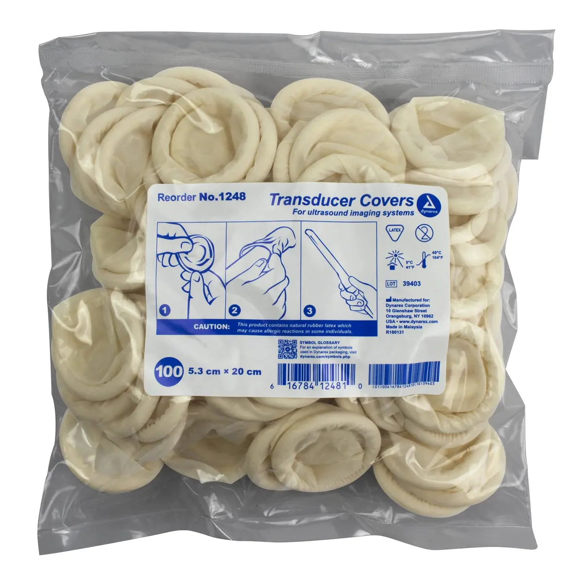 TopsMedical Ultrasound Transducer Probe Covers - Box of 100 | Non-Sterile Rolled Design, 5.3 x 20 cm, Endocavity Use - main product image