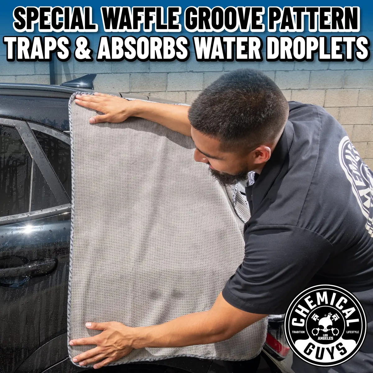 Chemical Guys Waffle Weave Gray Matter Microfiber Drying Towel 63cm x 91cm (25"x 36") | Scratch-Free Drying for Cars - view 5