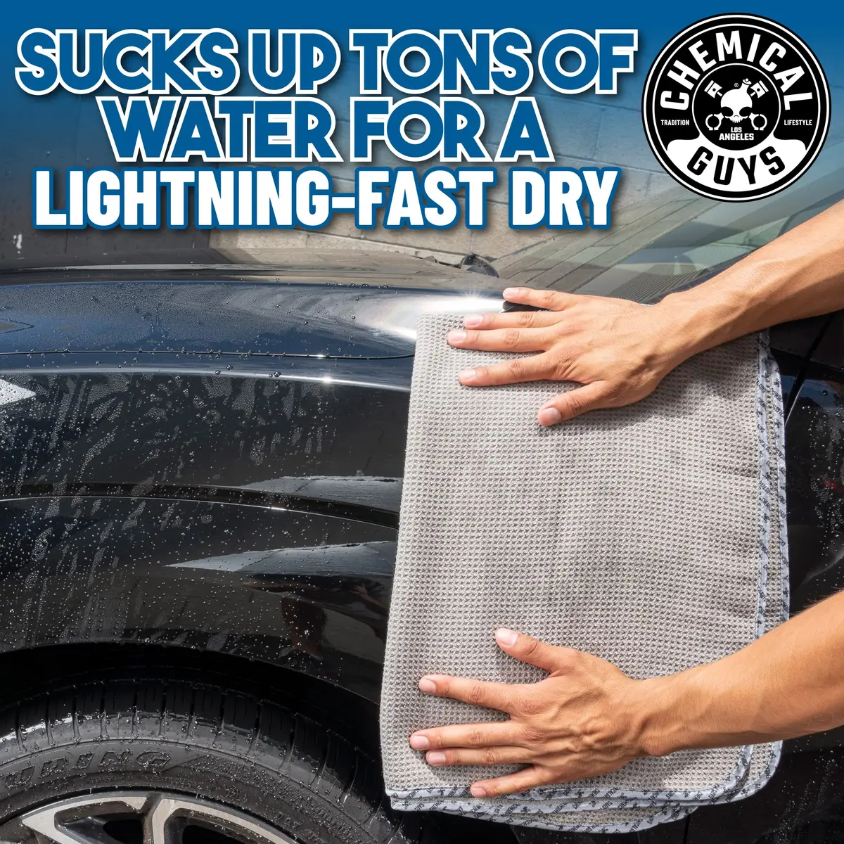 Chemical Guys Waffle Weave Gray Matter Microfiber Drying Towel 63cm x 91cm (25"x 36") | Scratch-Free Drying for Cars - view 6