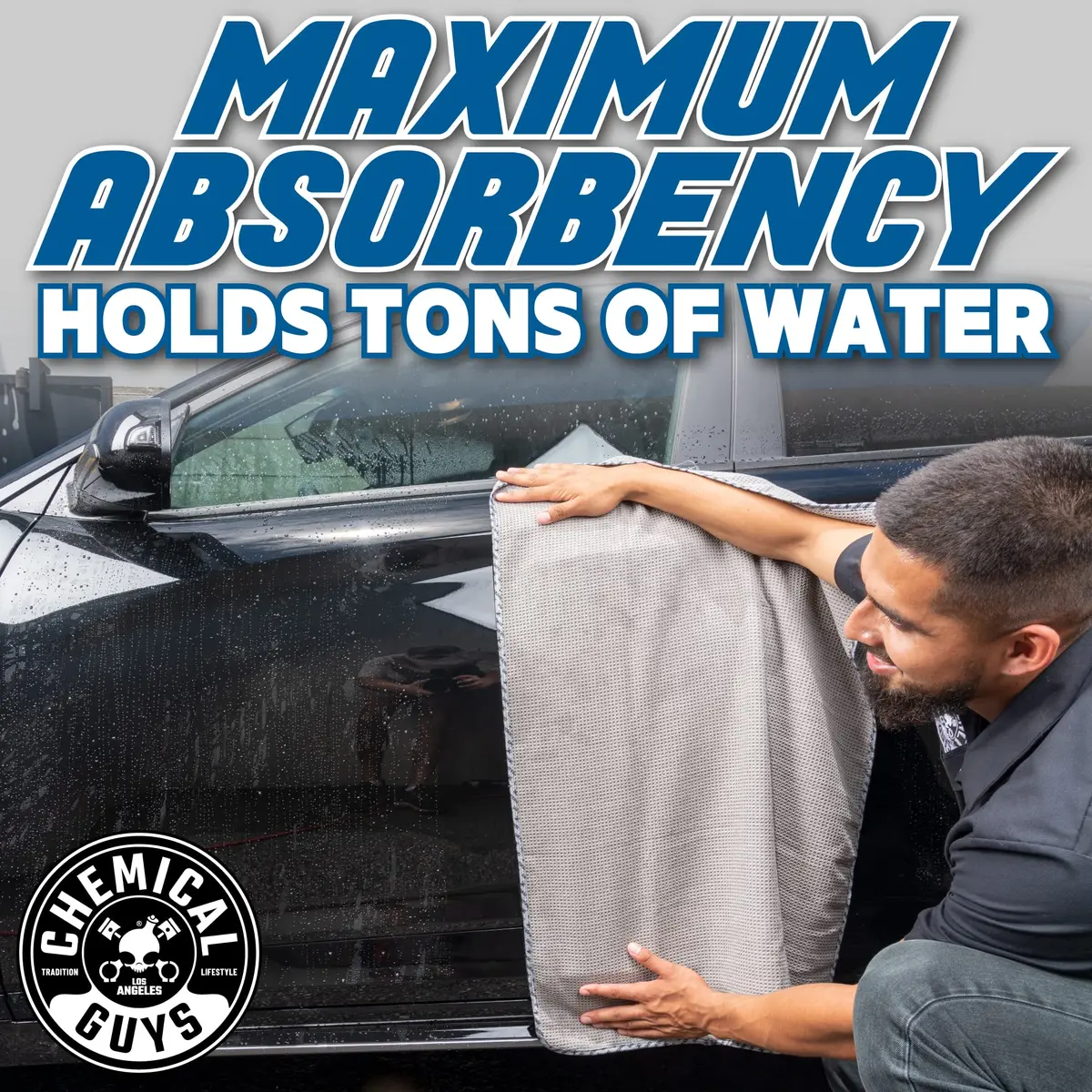 Chemical Guys Waffle Weave Gray Matter Microfiber Drying Towel 63cm x 91cm (25"x 36") | Scratch-Free Drying for Cars - view 8