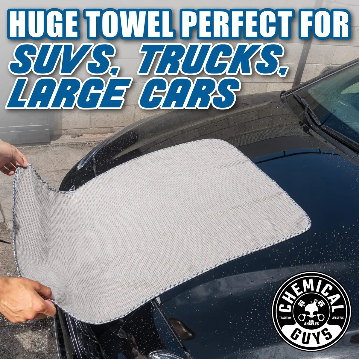 Chemical Guys Waffle Weave Gray Matter Microfiber Drying Towel 63cm x 91cm (25"x 36") | Scratch-Free Drying for Cars - view 9