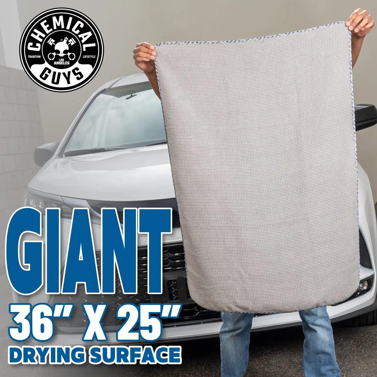 Chemical Guys Waffle Weave Gray Matter Microfiber Drying Towel 63cm x 91cm (25"x 36") | Scratch-Free Drying for Cars - view 2
